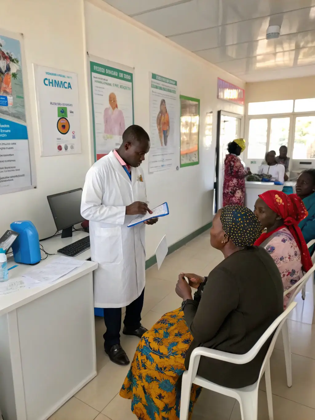 A healthcare professional conducting a health screening with a woman in a comfortable clinic setting, representing Preventive Health Programs.