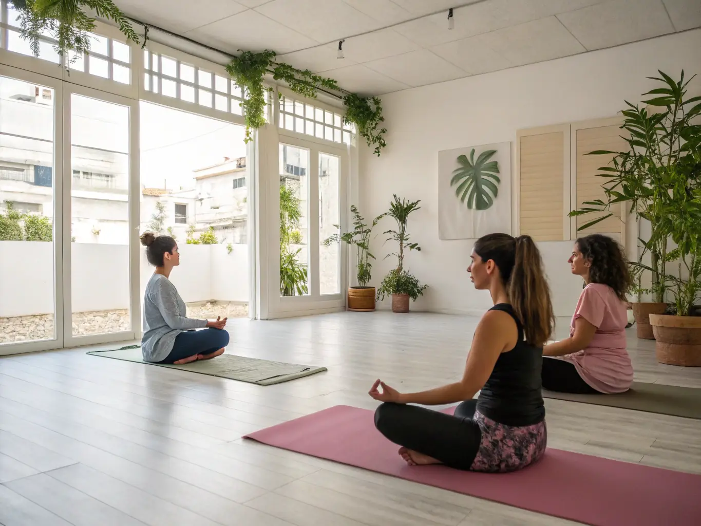 A group of women attending a wellness workshop at a SusanAI@SoSure center, focusing on stress management and mindfulness techniques.
